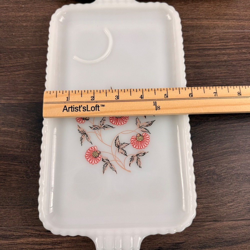 Fire-King Fleurette Milk Glass Snack Set 8 Trays Cups Pink Floral - Picture 4 of 11